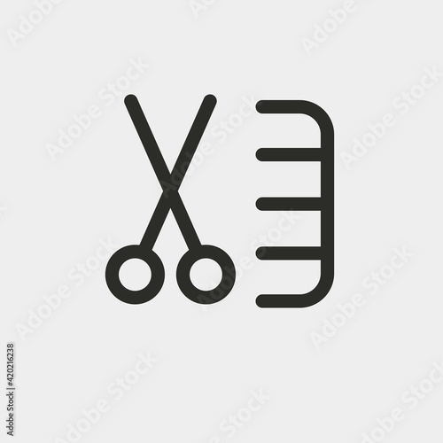 Comb and scissor icon isolated on background. Haircut symbol modern, simple, vector, icon for website design, mobile app, ui. Vector Illustration
