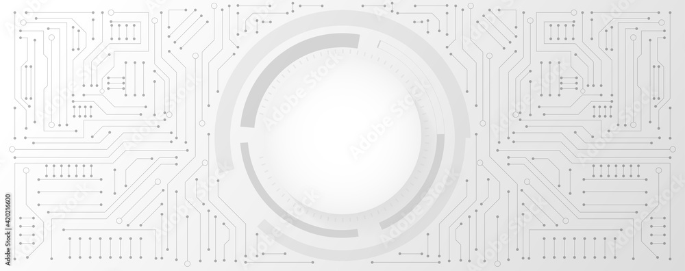 Back and white circuit electronic or electrical line with circle engineering technology concept vector background