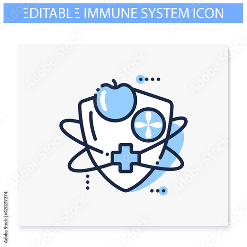 Immune system vitamins line icon. Nutritive supplements.Immunity strengthening concept. Body defence system. Health, intolerance, disease prevention. Isolated vector illustration. Editable stroke