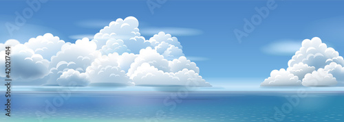 夏の海と雲のイラスト