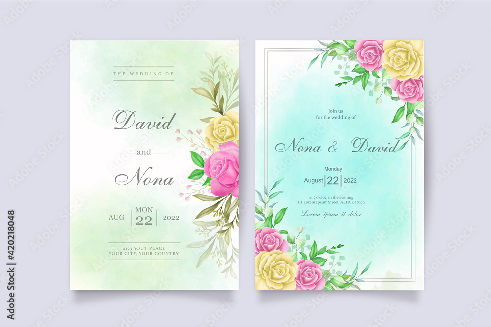 Beautiful floral wreath wedding invitation card template