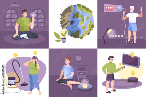 Flat Electricity Icon Set
