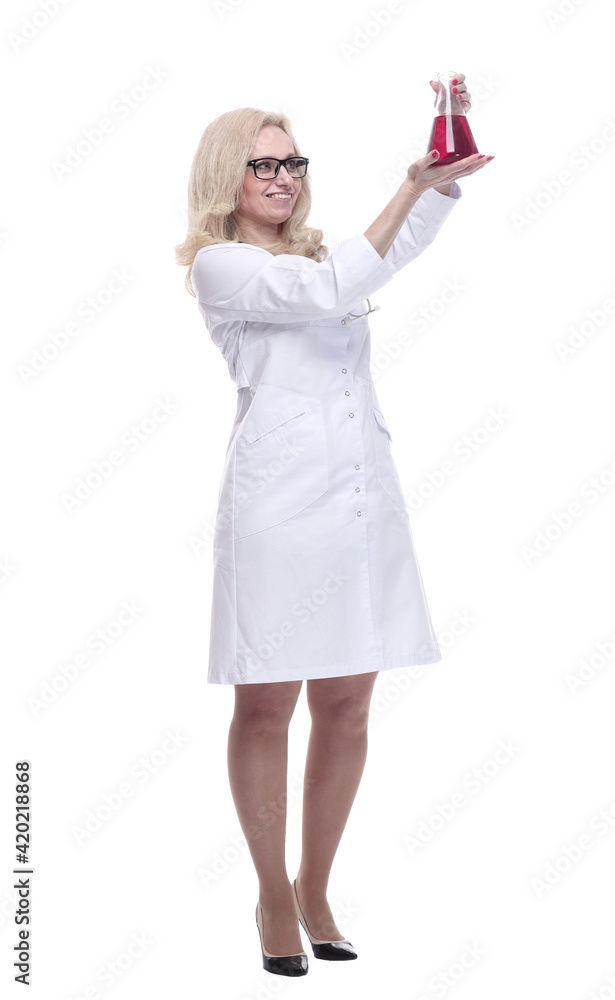 therapist with a laboratory flask . isolated on a white therapist with a laboratory flask . isolated on a white