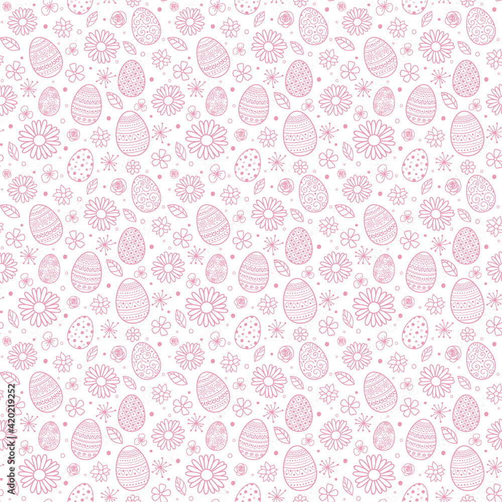 Seamless texture with hand drawn Easter eggs and flowers. Vector Seamless texture with hand drawn Easter eggs and flowers. Vector
