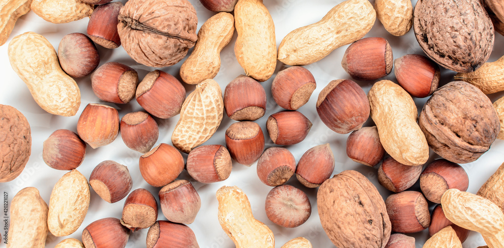 Blend nuts on white background. Diet and healthy nutrition concept. Blend nuts on white background. Diet and healthy nutrition concept.