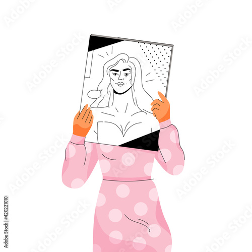 Bookworm reads graphic novel. Literature of different genres concept