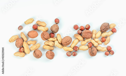 Blend nuts on white background. Diet and healthy nutrition concept.