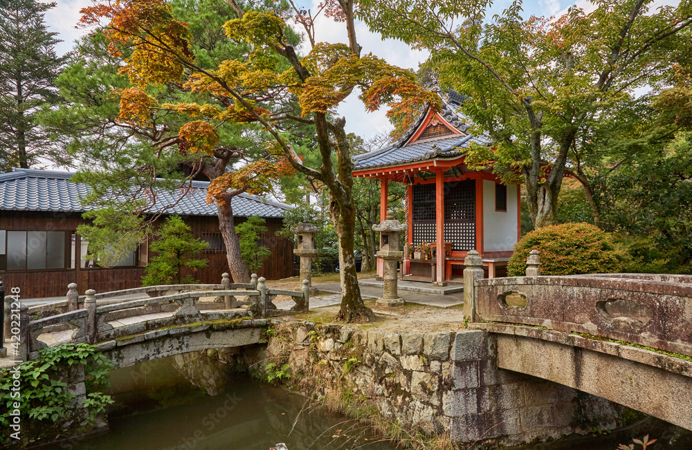 The stone bridges to the small shrine. Kiyomizu-dera Temple. Kyoto. Japan