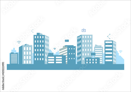 silhouette blue city building in flat illustration vector  urban cityscape design for background