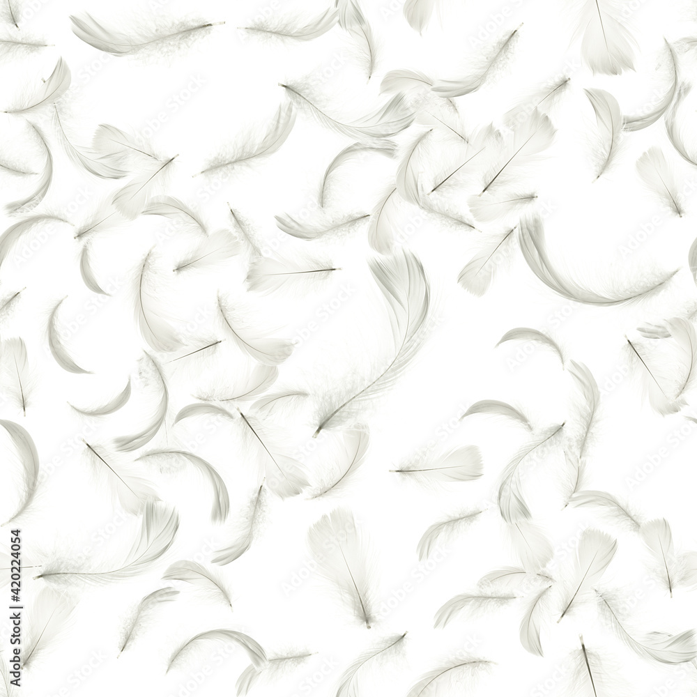 Feather flat. Pastel angel feather in seamless pattern texture falling on white background. Fashion color trends spring summer. Feather flat. Pastel angel feather in seamless pattern texture falling on white background. Fashion color trends spring summer.