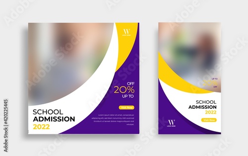 School admission Editable minimal square banner template. Yellow purple White background color with geometric shapes for social media post, story and web internet ads. - Vector.