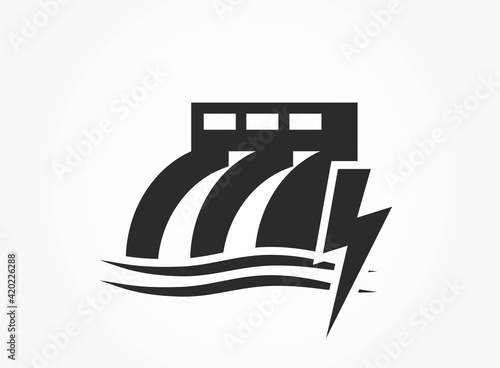 hydropower energy icon. hydroelectric power plant. environment, sustainable and renewable energy symbol