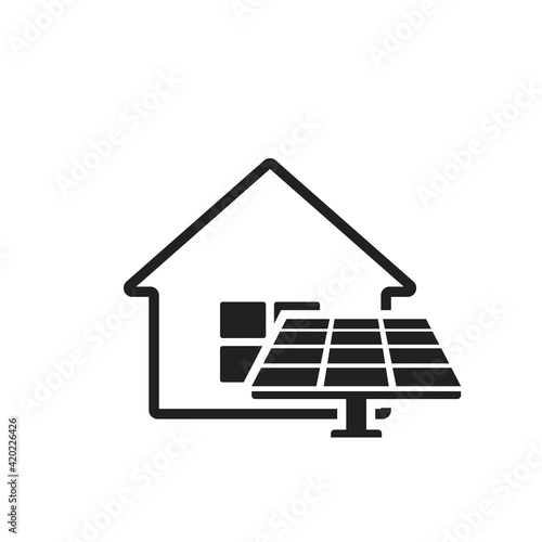house solar panel icon. electricity home solution. sustainable, renewable and alternative energy symbol
