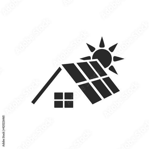 house solar energy icon. roof with solar panel. sustainable, renewable and alternative energy symbol