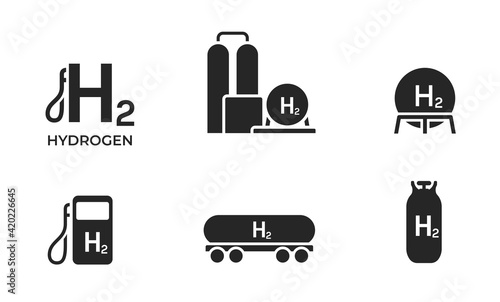 Hydrogen energy icon set. environment, eco friendly industry and alternative energy symbols. isolated vector images