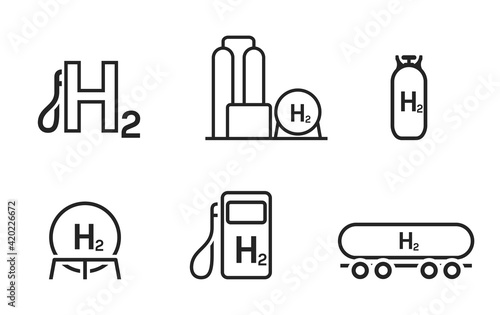Hydrogen energy line icon set. environment, eco and alternative power symbols