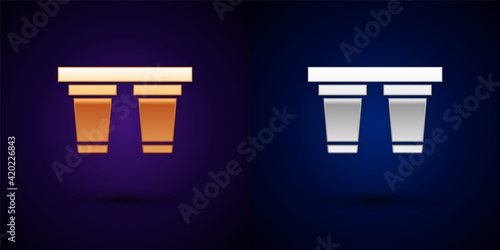 Gold and silver Water filter icon isolated on black background. System for filtration of water. Reverse osmosis system. Vector