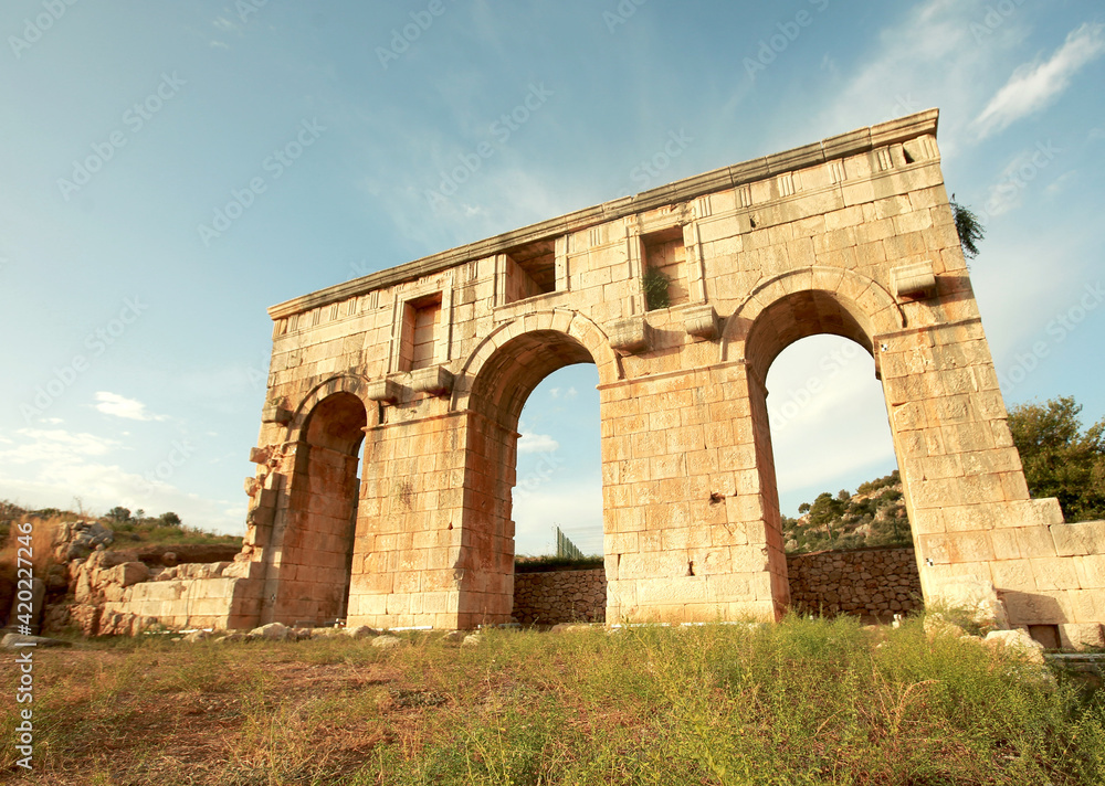The ancient Roman gate at the northern edge of the ruins of Patara, Turkey
