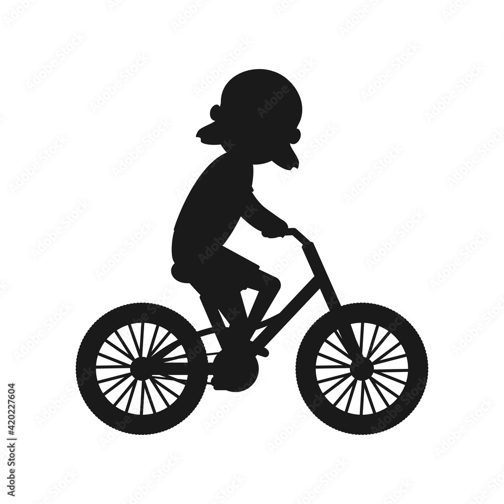 Cute girl riding bike silhouette. Healthy lifestyle in black color concept. Little child rides bicycle. Vector isolated on white Cute girl riding bike silhouette. Healthy lifestyle in black color concept. Little child rides bicycle. Vector isolated on white