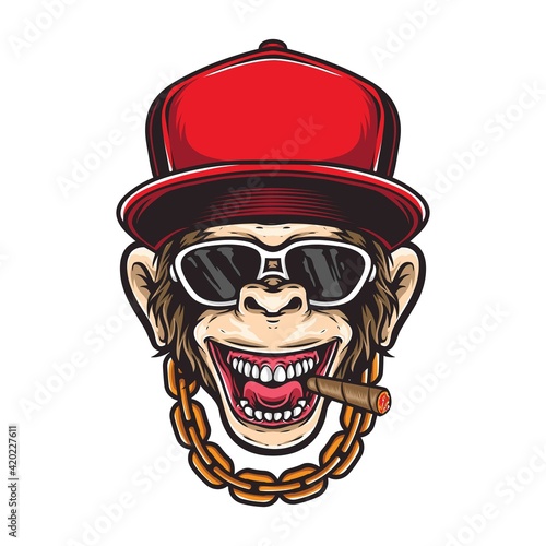 ape wearing baseball cap vector