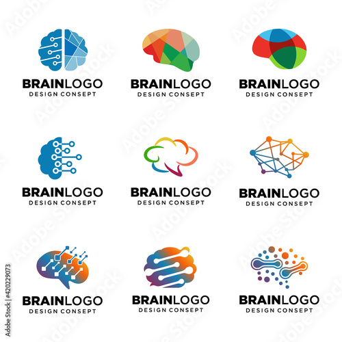 Set of Brain Logo vector template. Design Inspiration. Think idea concept.Brain storm power thinking brain Logotype icon