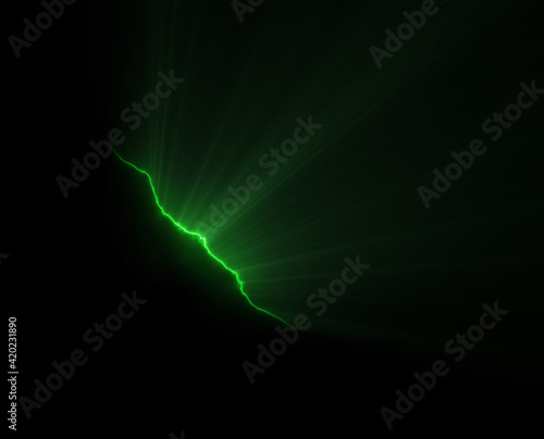 Crack with the light phenomenon on the black surface. Supernatural concept, 3...