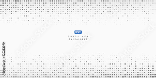 Abstract digital data technology square black and grey pattern pixel background with copy space. Modern futuristic trendy gradient pixel design. Vector illustration