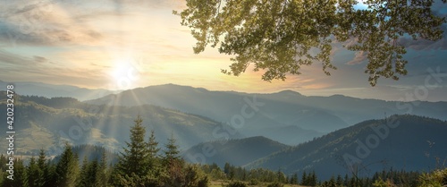 Beautiful sunset in the spring in the mountains