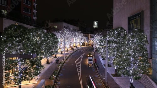 Tokyo Japan Feb 9 , 2019 Time-lapse: Roppongi Hills with Christmas illuminations