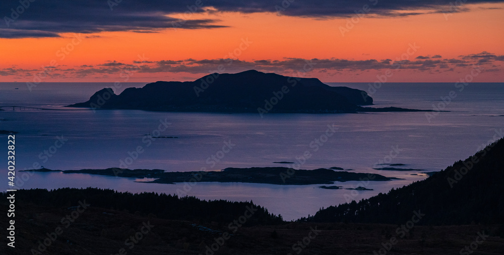 Norwegian landscape after sunset.