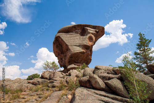 Rock Kempirtas - the old woman stone. Bayanaul National Park, Kazakh Uplands.