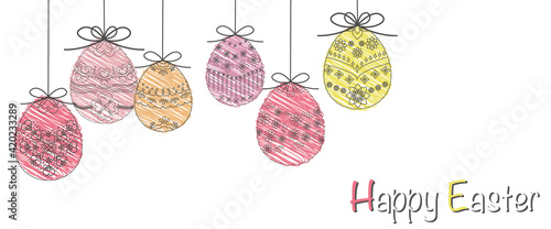 Easter concept illustration. Decorative easter egg ornaments illustration. Easter background for web events, banners and design. Vector illustration. イースターイラスト、イースターバナーデザイン