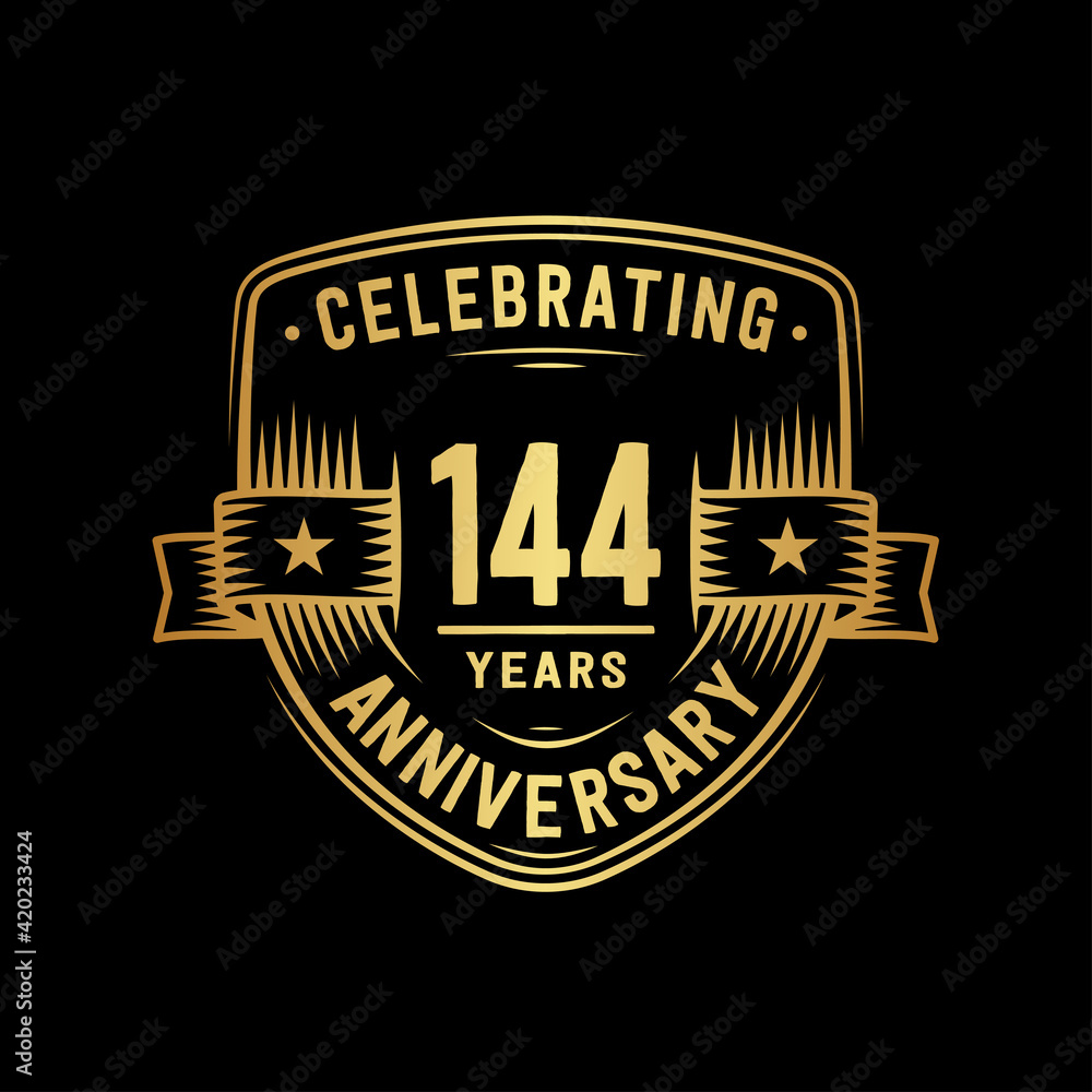 144 years anniversary celebration shield design template. Vector and illustration
