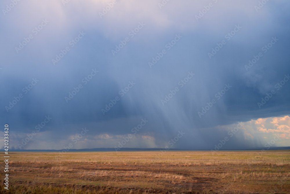 Very heavy rain over dry steppe in Kazakhstan.