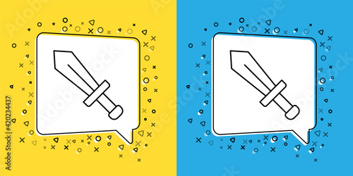 Set line Sword for game icon isolated on yellow and blue background. Vector