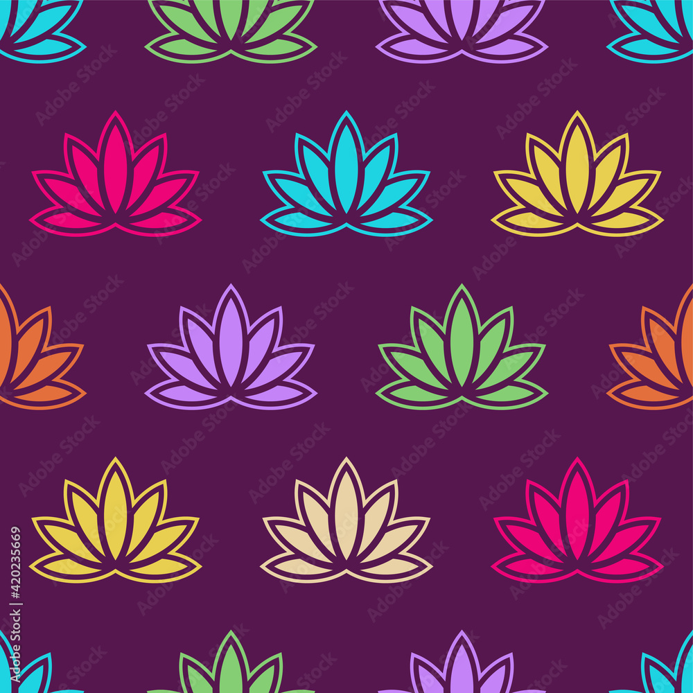 Lotus seamless pattern. Floral background. Oriental ornament. Vector colorful background. Lotus seamless pattern. Floral background. Oriental ornament. Vector colorful background.