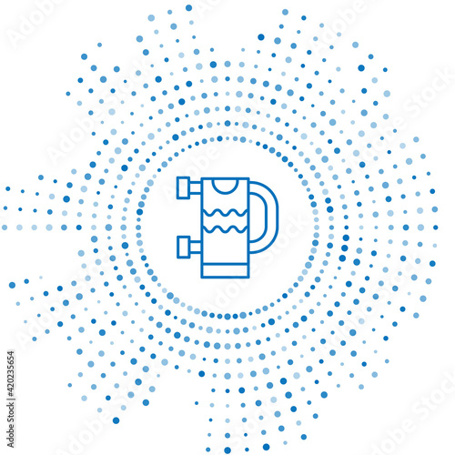 Blue line Heated towel rail icon isolated on white background. Abstract circle random dots. Vector