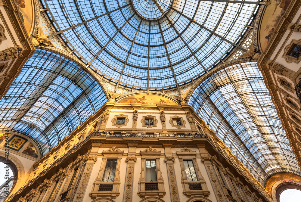 Architecture in Milan fashion Gallery, Italy. Dome roof architectural detail.