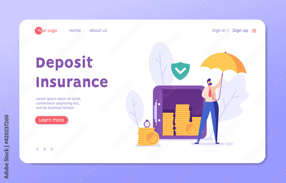 Financial insurance. People saving money and protecting bank deposit. Safety investment. Concept of money protection, guarantee. Financial saving insurance. Vector illustration in flat design
