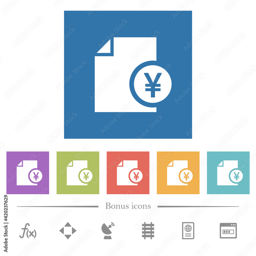 Yen financial report flat white icons in square backgrounds Yen financial report flat white icons in square backgrounds