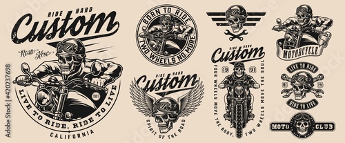 Custom motorcycle vintage monochrome emblems