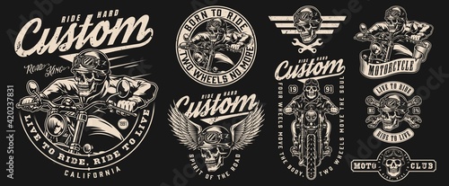 Fotografia Vintage motorcycle monochrome designs set