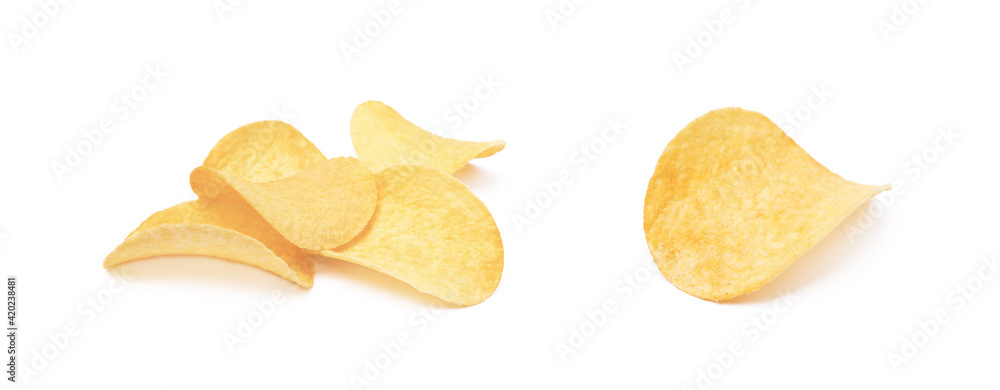 Salted potato chips isolated on white background
