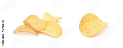 Salted potato chips isolated on white background