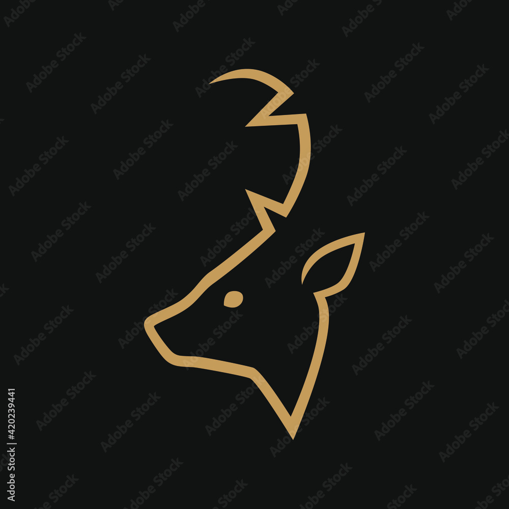 Abstract deer head outline silhouette in profile portrait symbol on gray backdrop. Design element Abstract deer head outline silhouette in profile portrait symbol on gray backdrop. Design element