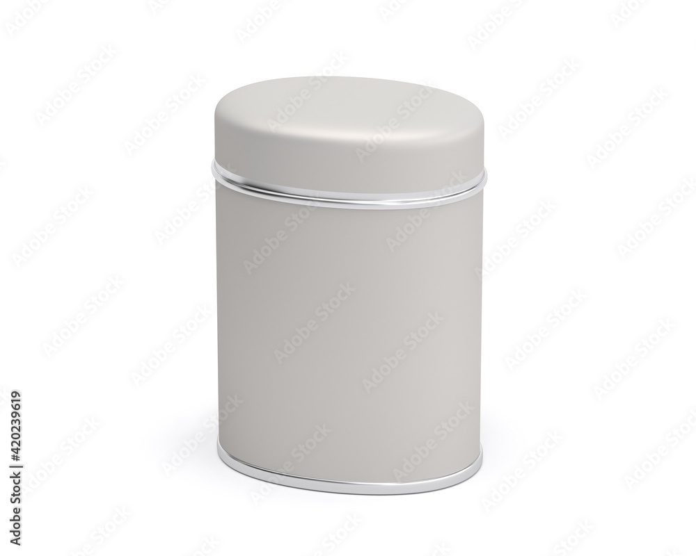 Blank tall tin box food bulk products container for packaging design mock up. 3d render Blank tall tin box food bulk products container for packaging design mock up. 3d render