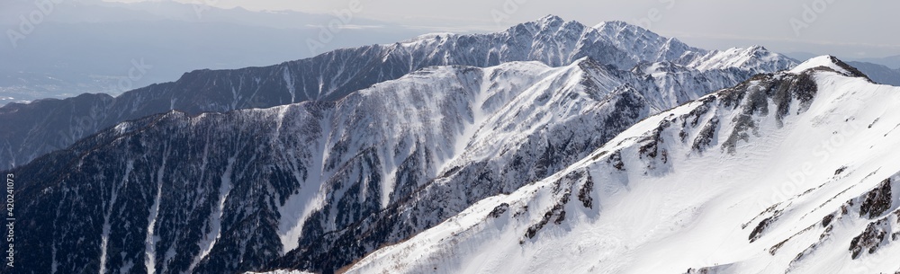 冬の空木岳を木曽駒ヶ岳からパノラマ撮影