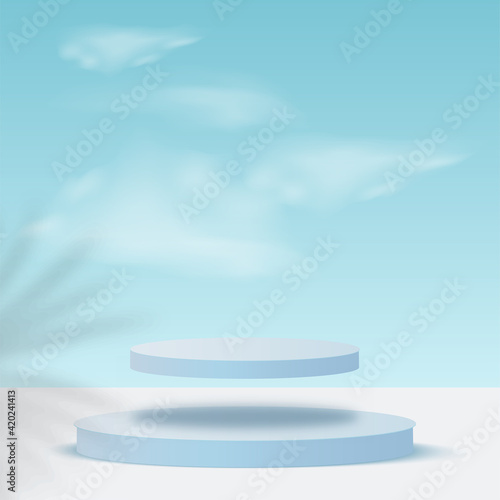Abstract background with blue color geometric 3d sky podiums. Vector illustration