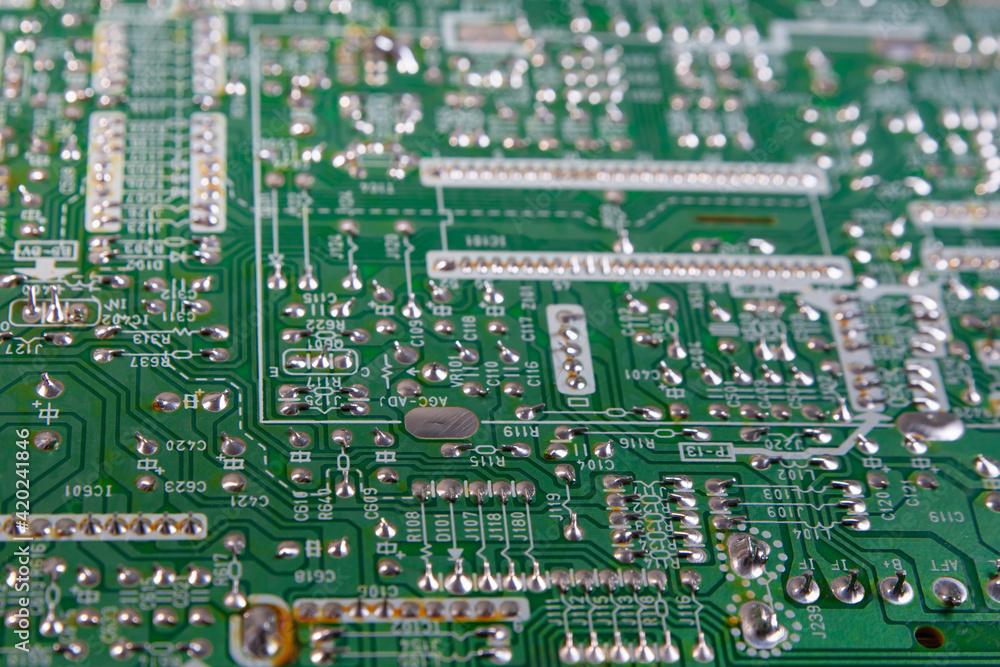 The reverse side of the electronic board with printed wires The reverse side of the electronic board with printed wires