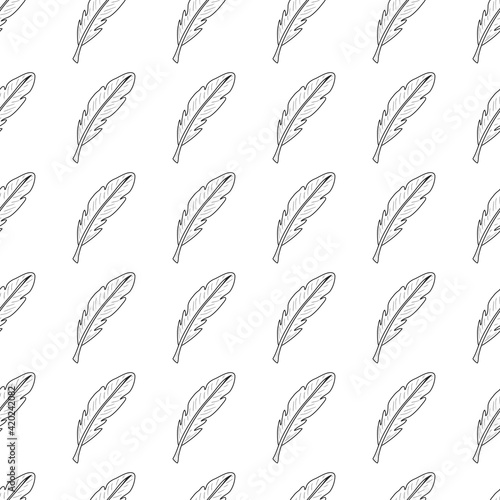 Design feather pattern. Idea for decors, ornaments, wallpapers, gifts, damask, celebrations, holidays, nature themes. Isolated vector template. 